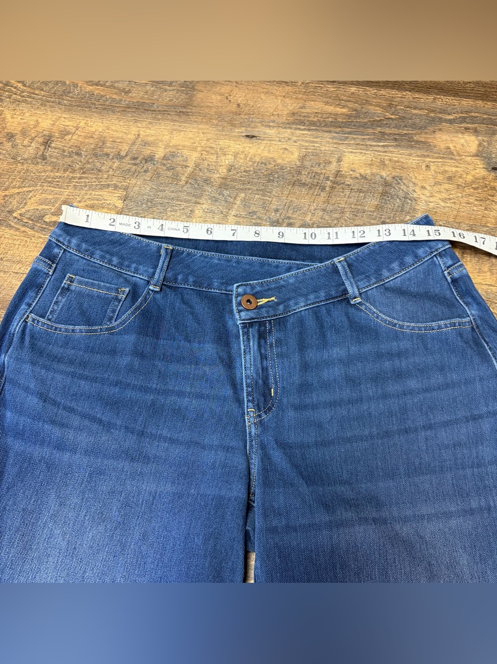 Halara Flex Denim Asymmetric Low Rise Button Zip Wide Leg Jeans Womens Medium - Picture 4 of 11